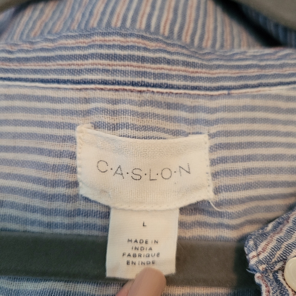 Caslon Blue Striped Cotton Popover Tunic Shirt - Picture 7 of 10